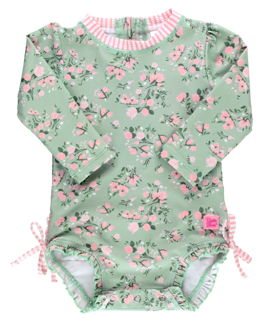 Baby Girls Tea Roses Long Sleeve One Piece Rash Guard