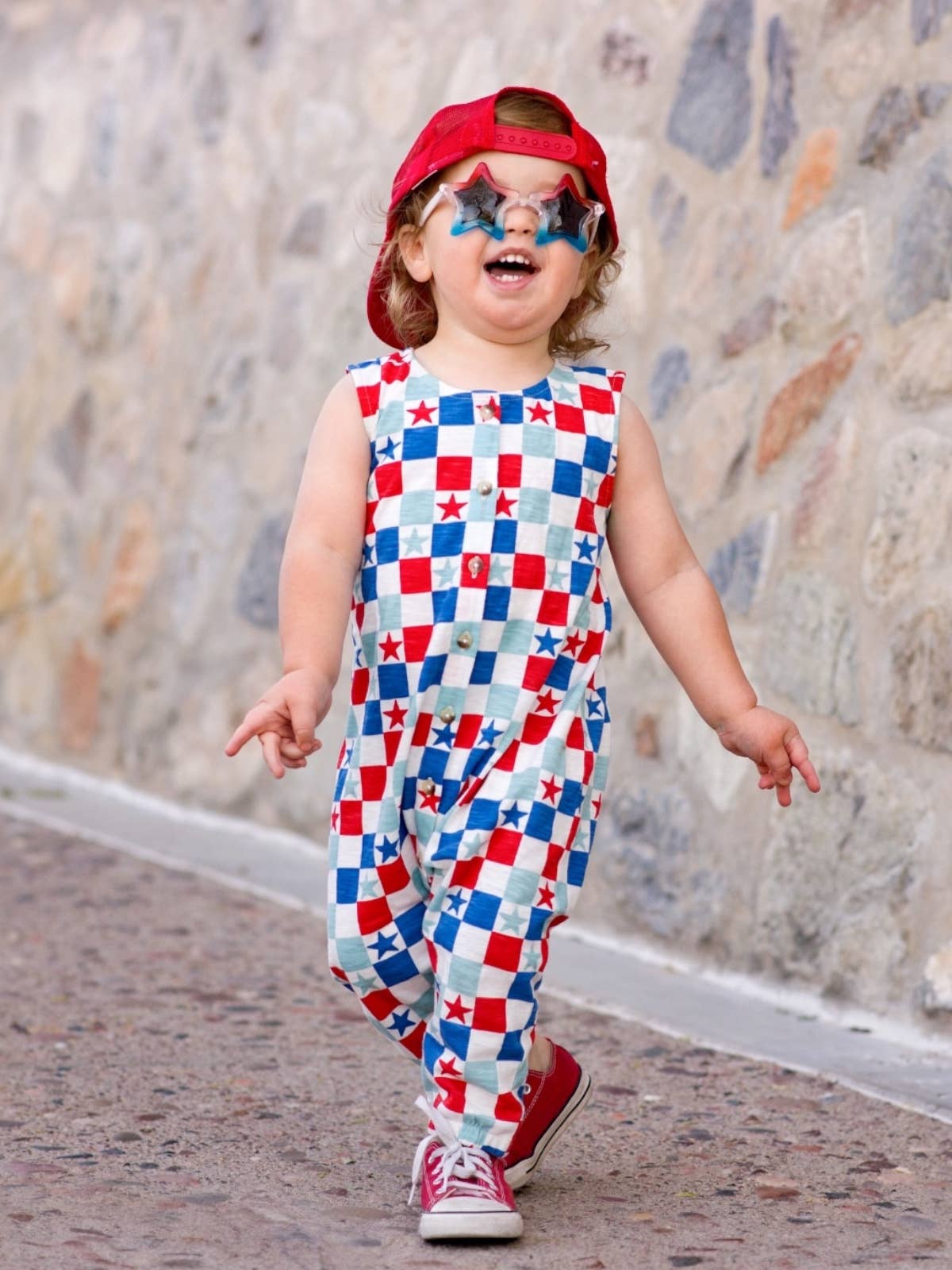 Red, White & Blue Checkerboard / Organic Bay Jumpsuit (Baby)