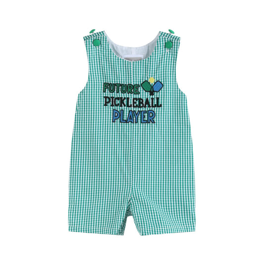 Future Pickleball Player Green Gingham Romper