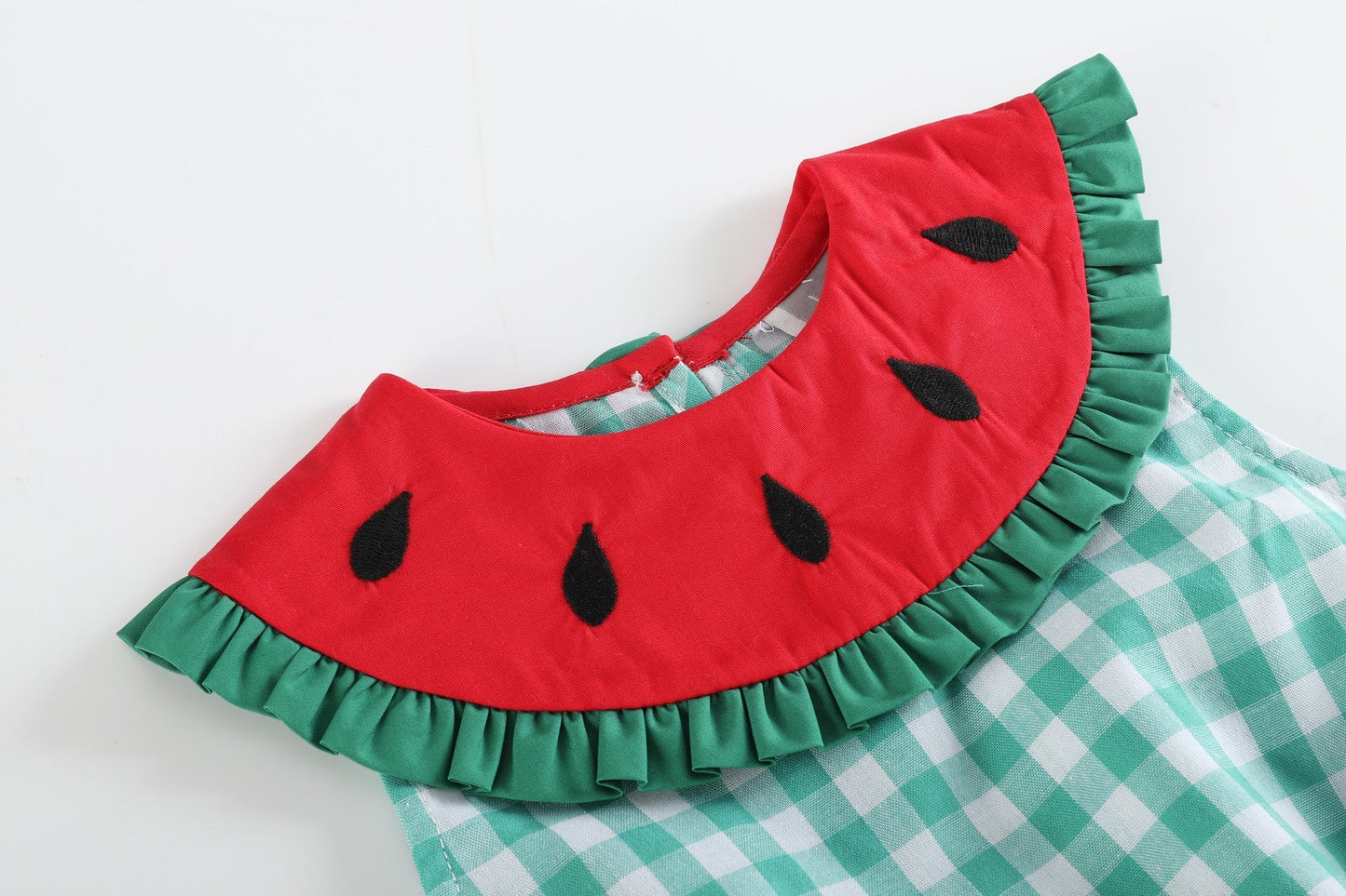 Green Gingham Watermelon Romper