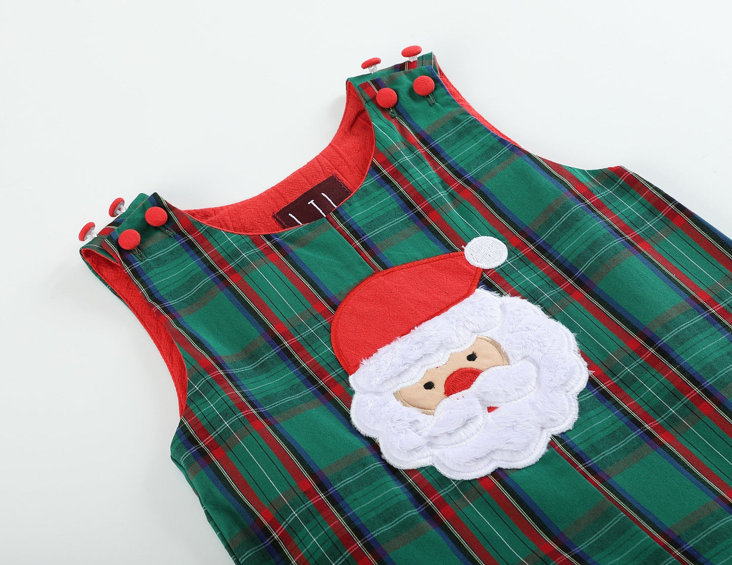 Green & Red Gingham Santa Overalls