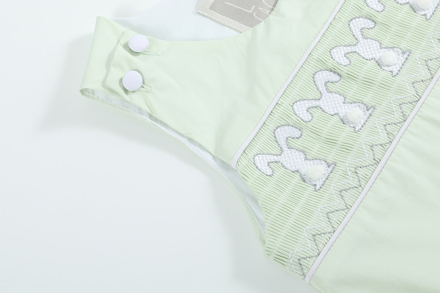 Honeydew Green Bunny Smocked Shortalls