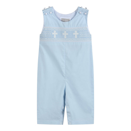 Light Blue Crosses Smocked Overalls