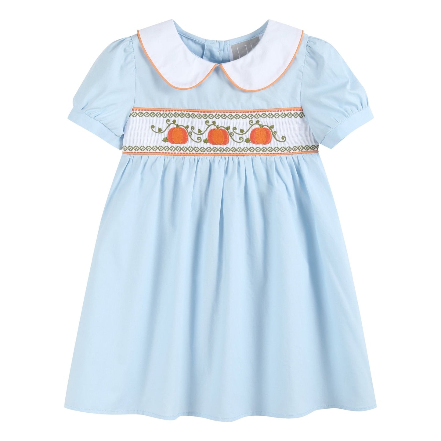 Light Blue Pumpkin Vine Smocked Dress