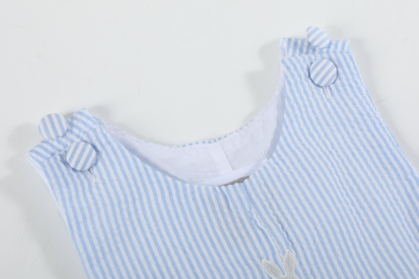 Light Blue Seersucker Easter Bunny Overalls