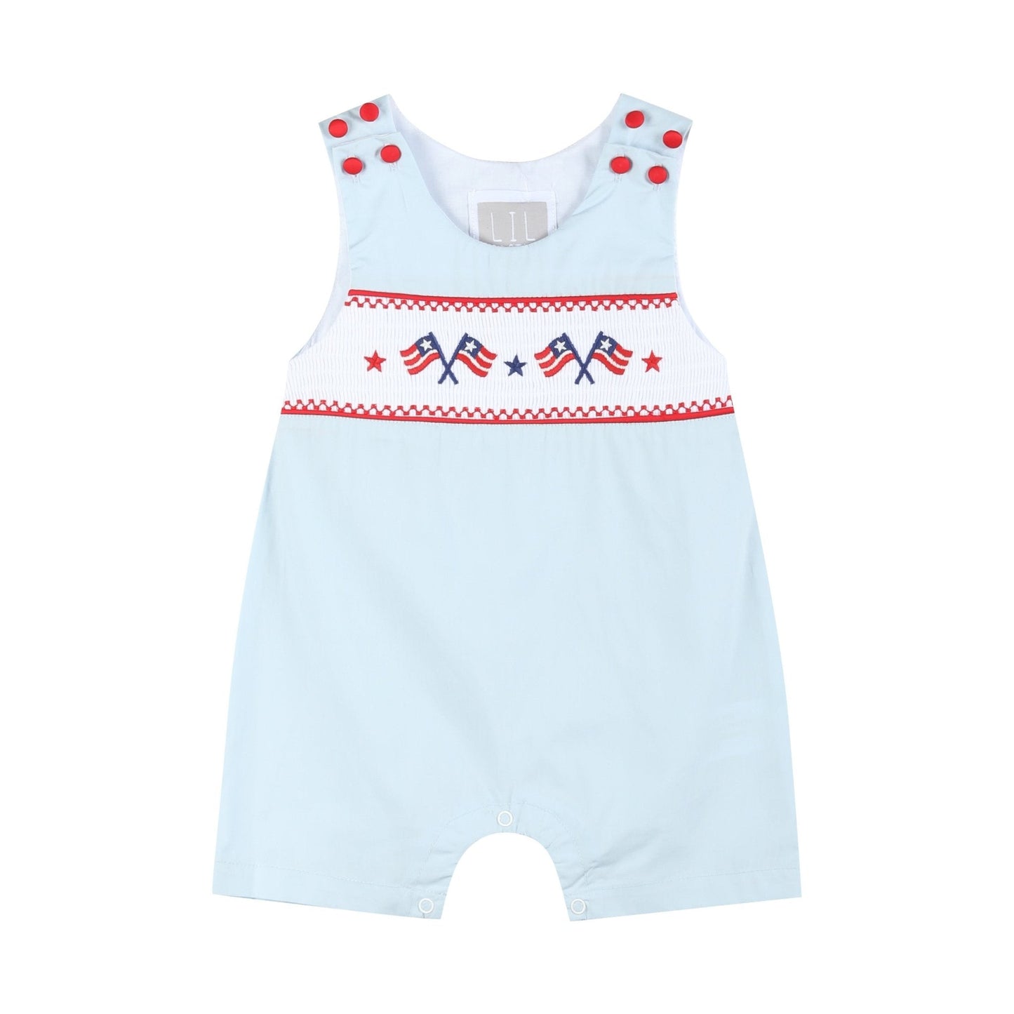 Light Blue USA Flag Smocked Shortalls