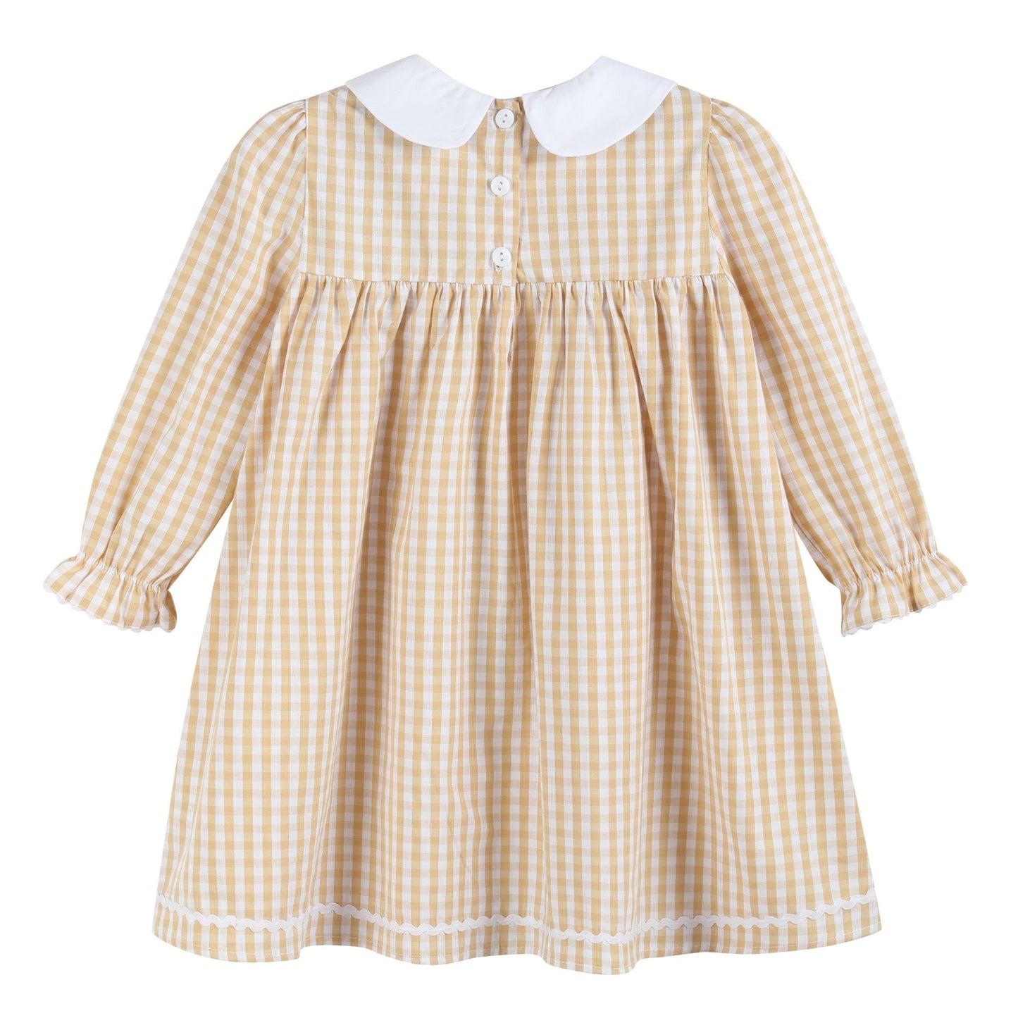 Light Brown Gingham Pumpkin Vine Ruffle Dress