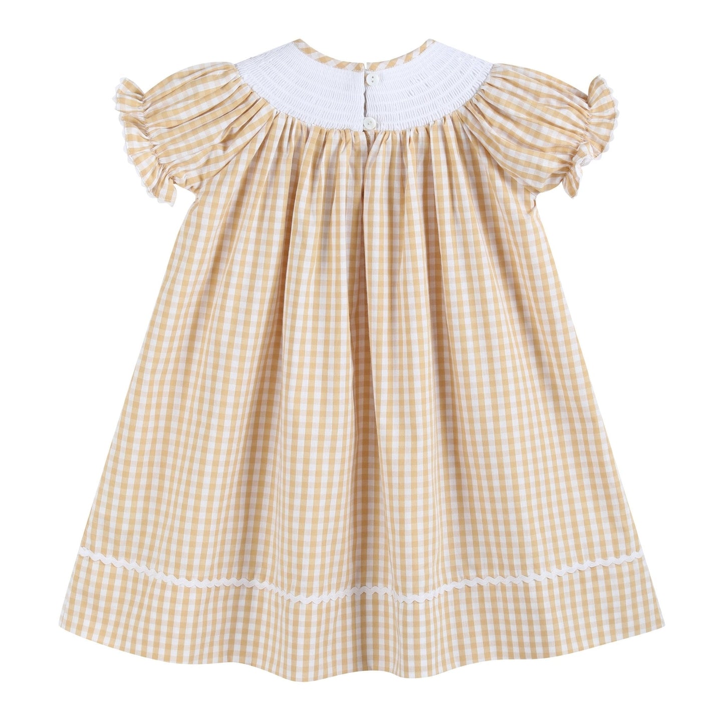 Light Brown Gingham Pumpkin Vine Smocked Bishop Dress
