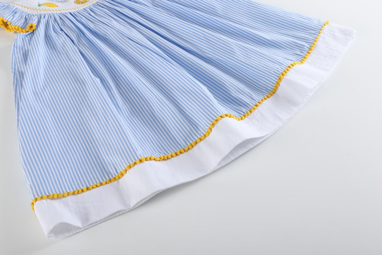 Light Blue Striped Lemons Smocked Bishop Dress