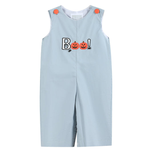 Light Gray 'Boo' Applique Overalls