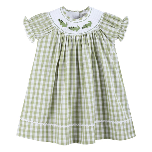 Light Green Alligator Smocked Bishop Dress