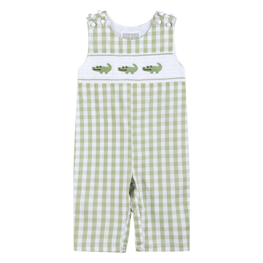 Light Green Alligator Smocked Overalls