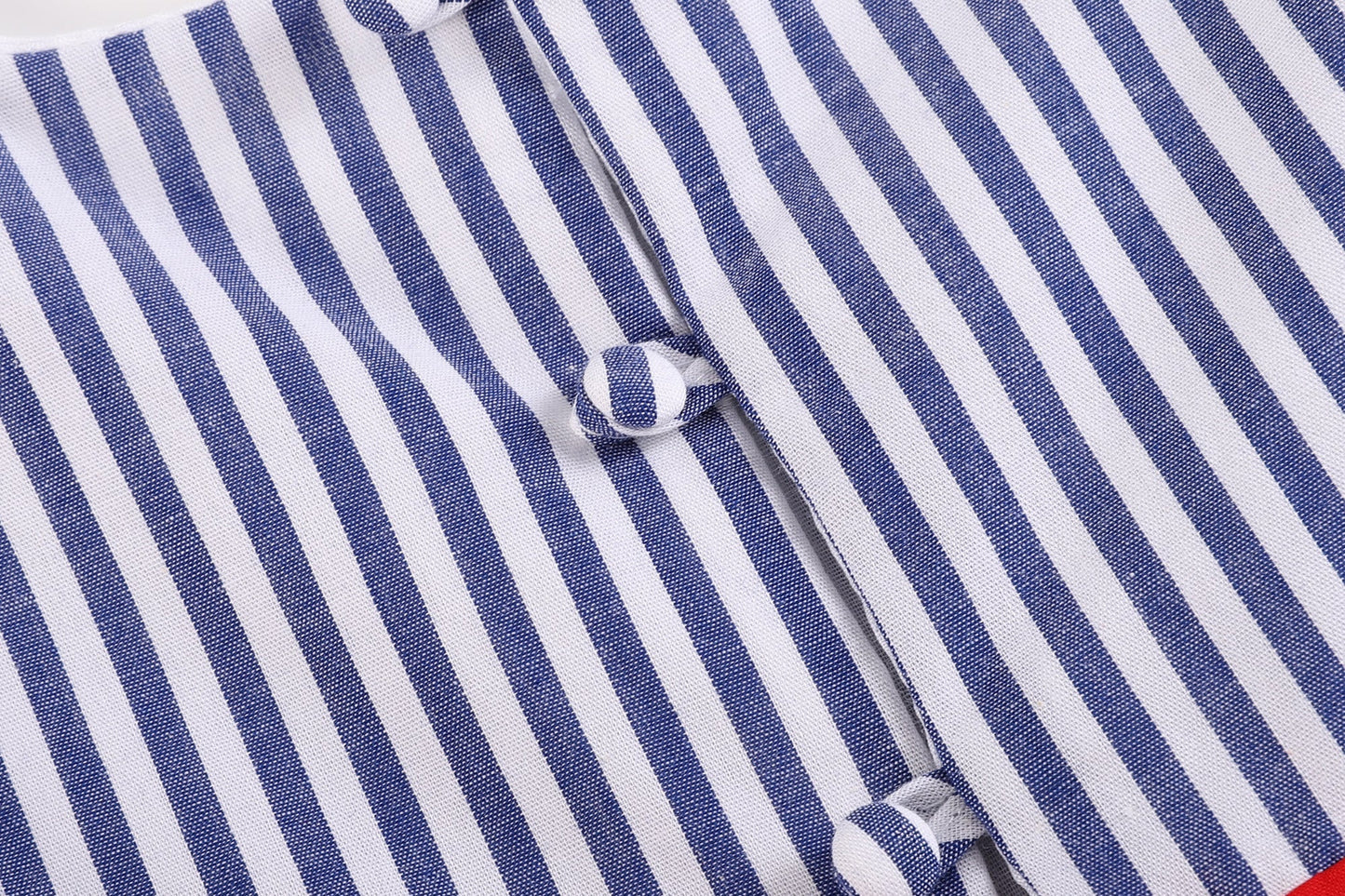 Navy Blue Stripe and Red Ruffle Bow Dress