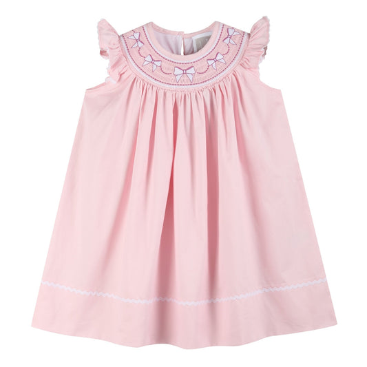 Pink and White Bows Smocked Bishop Dress
