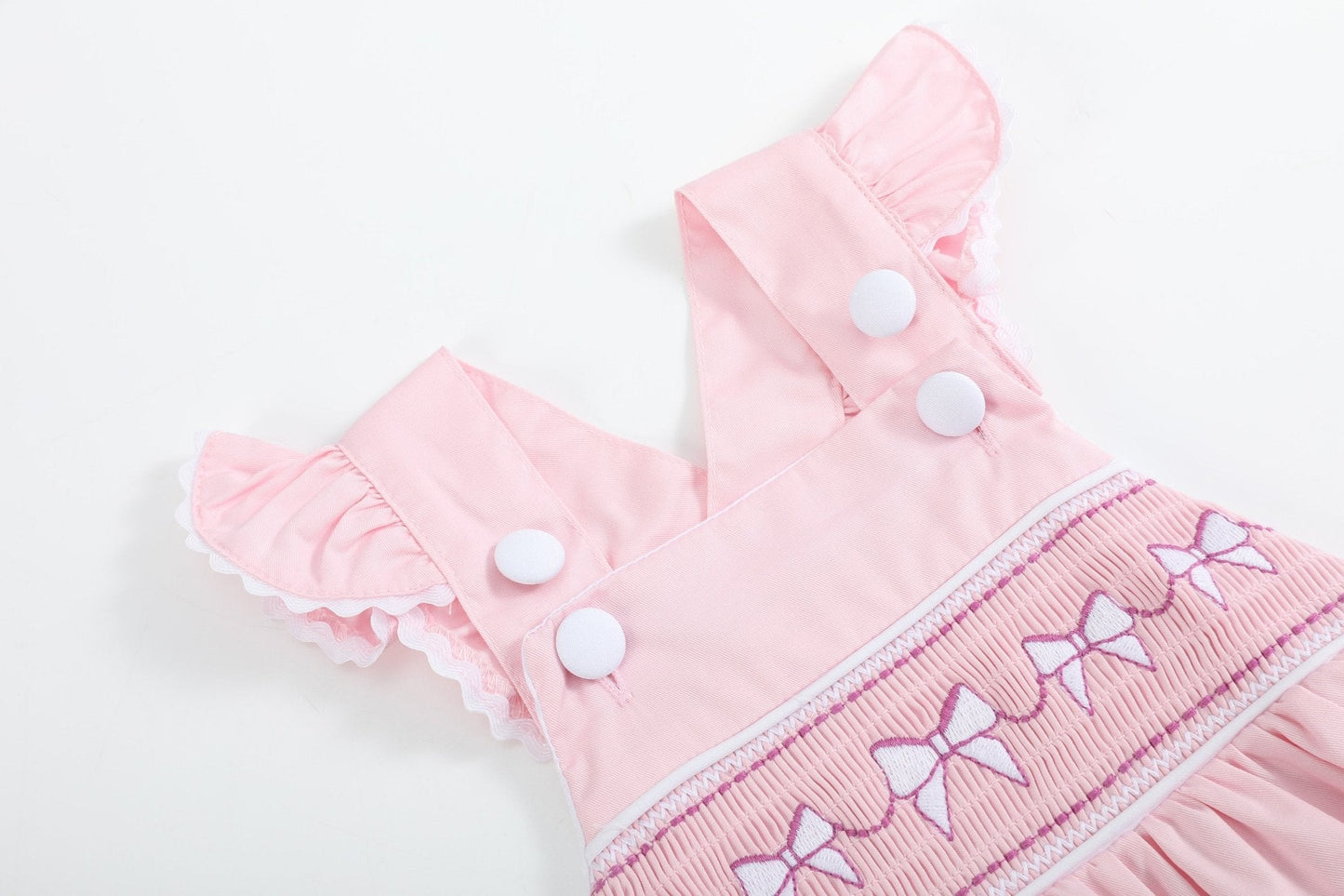 Pink and White bows Smocked Ruffle Romper