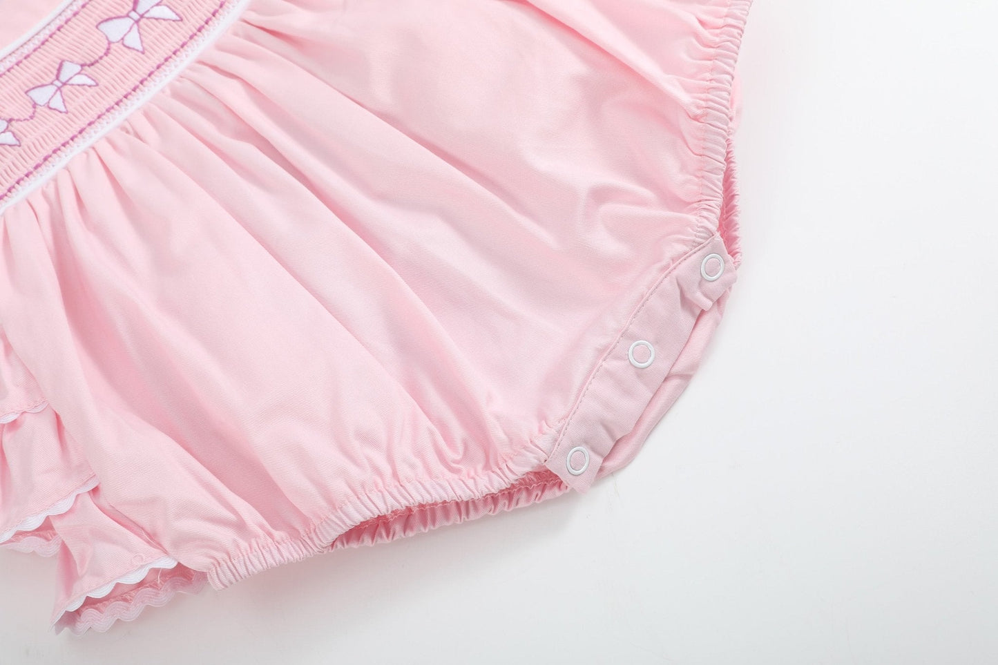 Pink and White bows Smocked Ruffle Romper