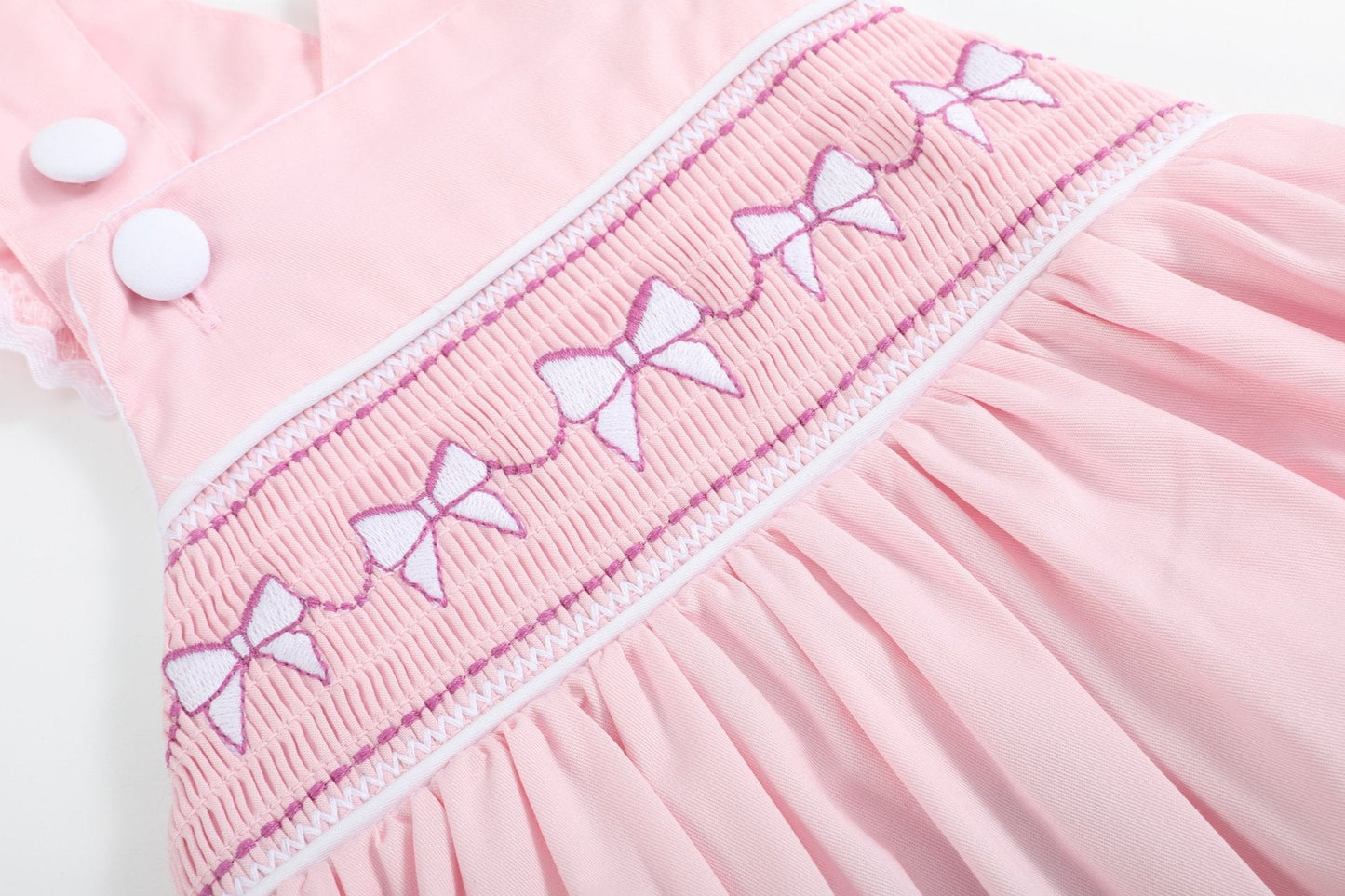 Pink and White bows Smocked Ruffle Romper