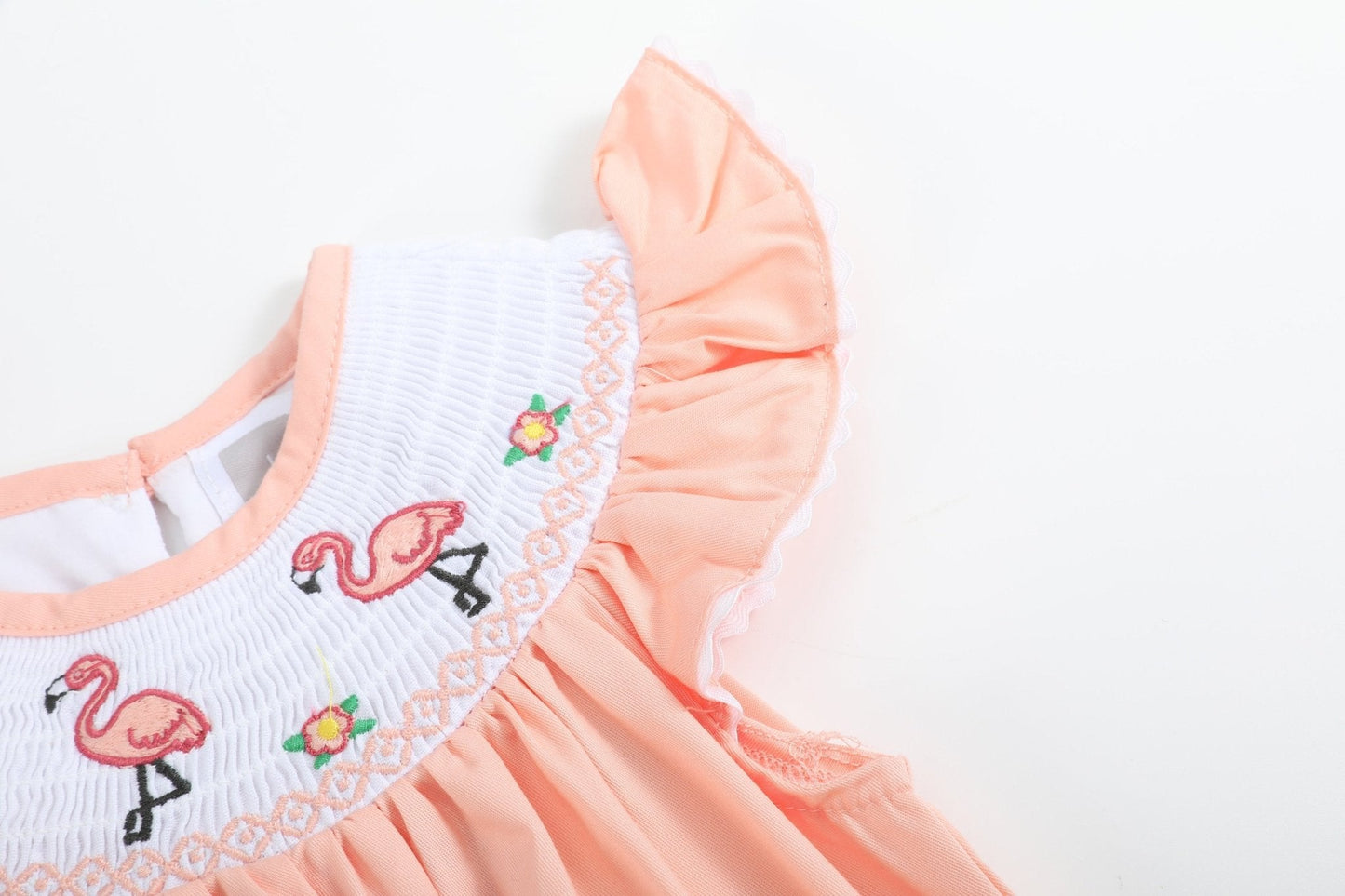 Pink Flamingo Smocked Flutter Romper