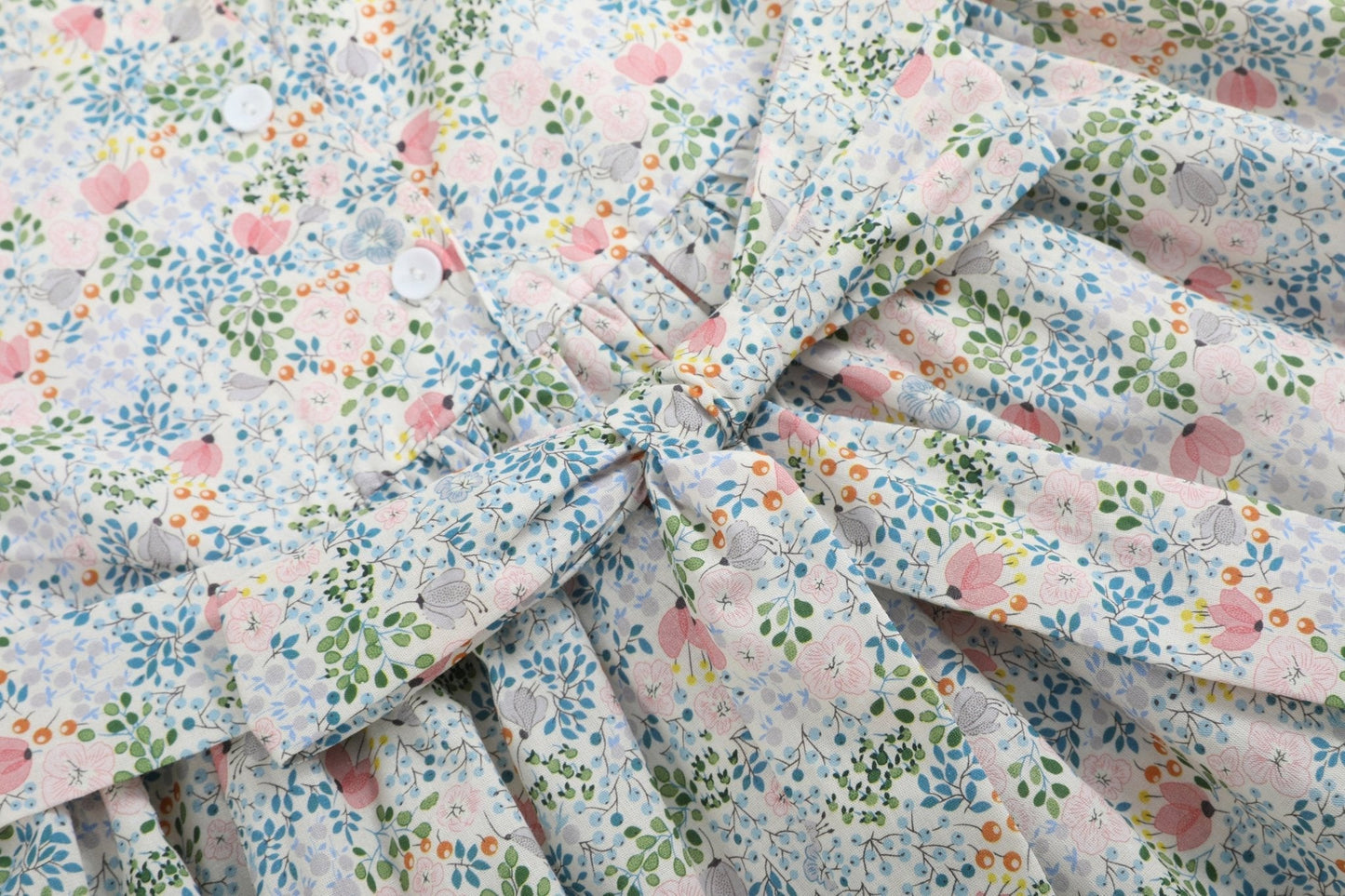 Pink Floral Print Smocked Flutter Dress