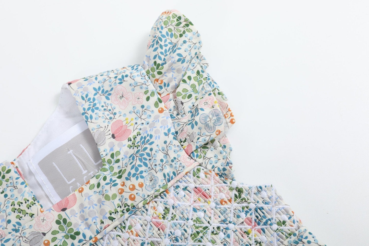 Pink Floral Print Smocked Futter Romper