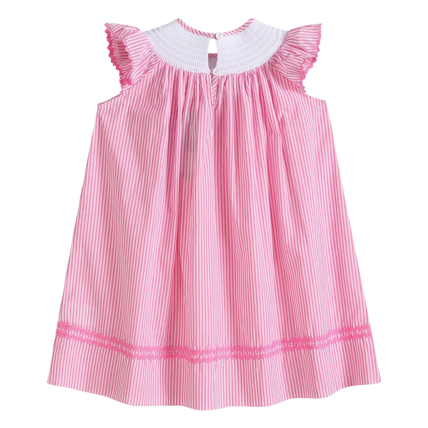 Pink Striped Flamingo Smocked Bishop Dress