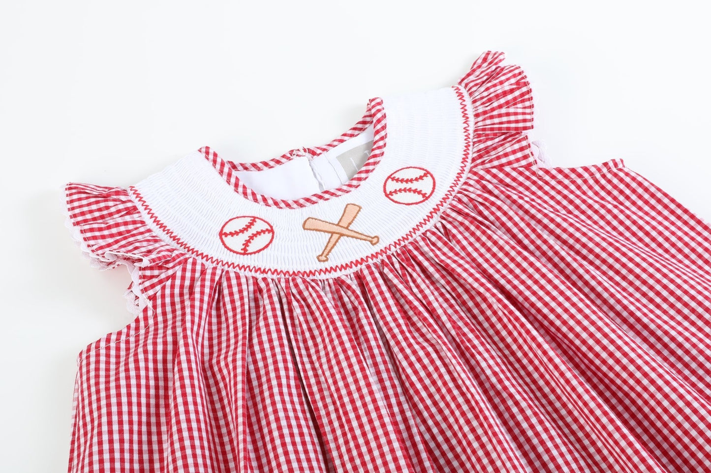 Red Gingham Baseball Smocked Bishop Dress