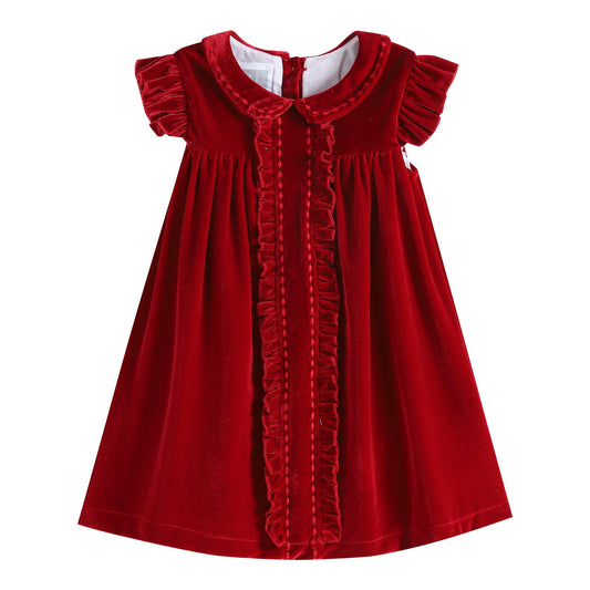 Red Velvet Ruffle Dress