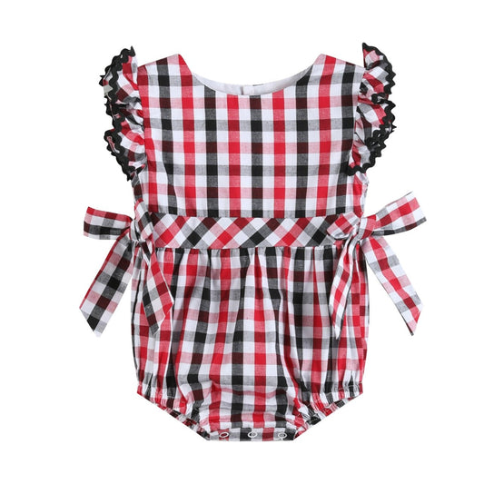 Red and Black Gingham Ruffle Bow Romper