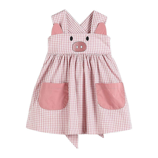Rose Gingham Little Piggy Sleeveless A-Line Dress