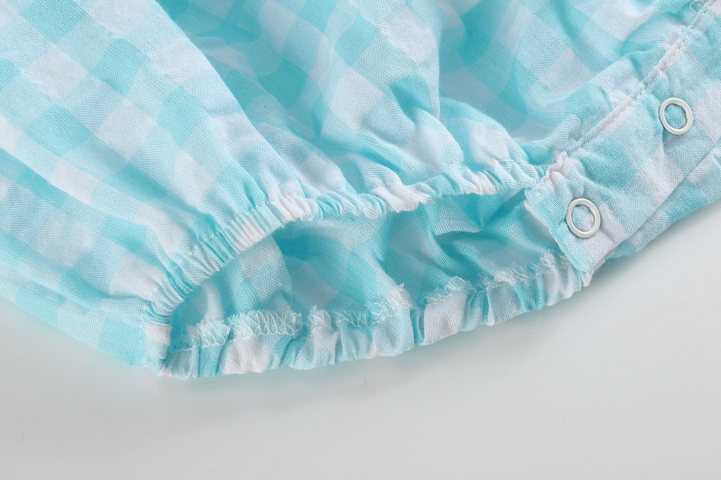 Turquoise Gingham Whale Smocked Flutter Bubble Romper