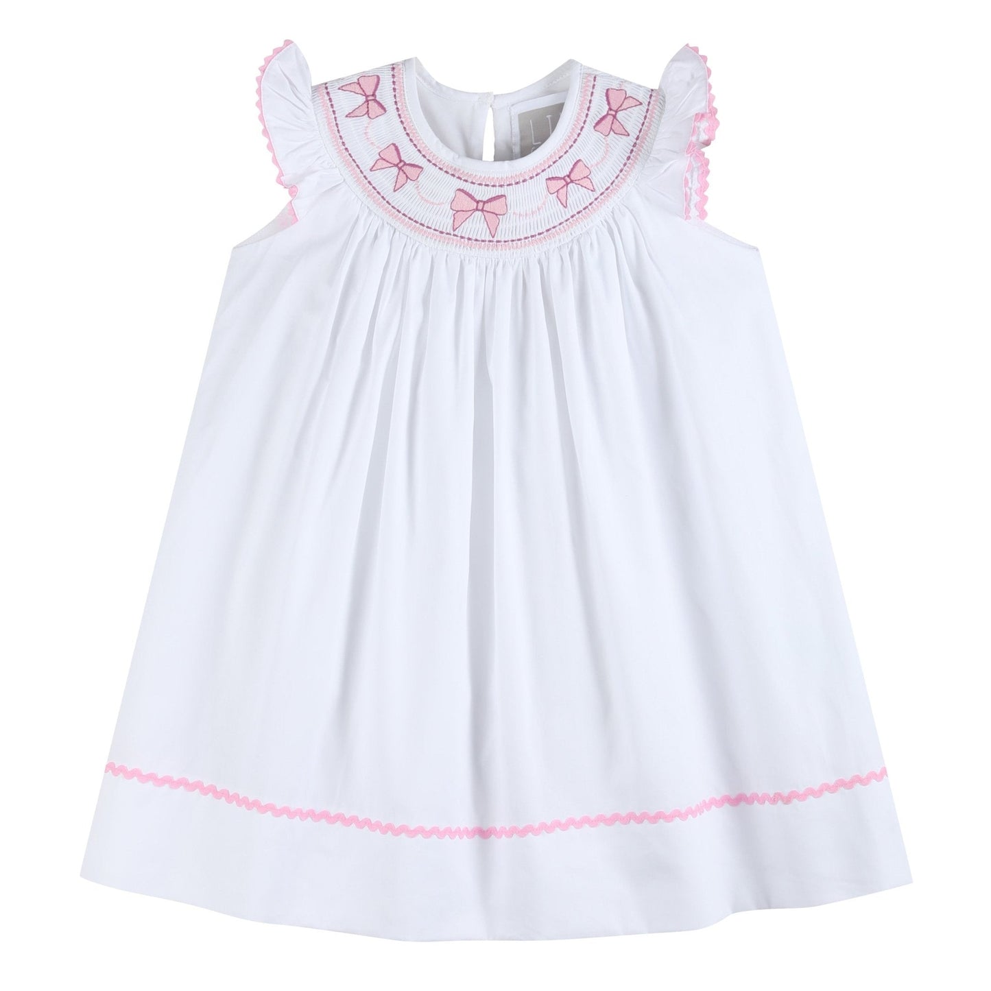 White and Pink Bows Smocked Bishop Dress