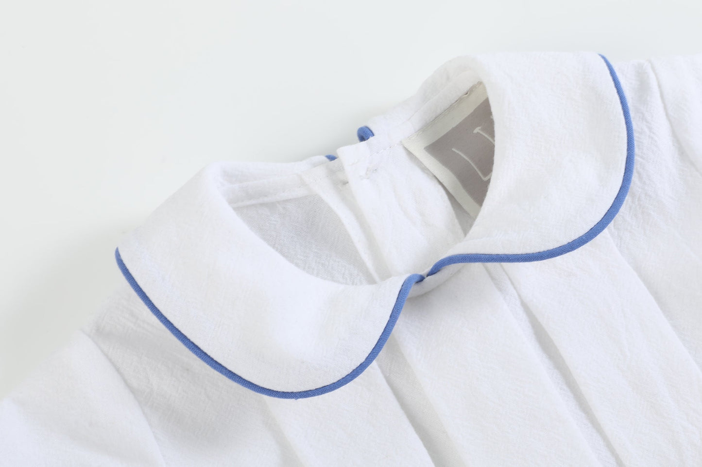 White Collared Top and Blue Button Shorts