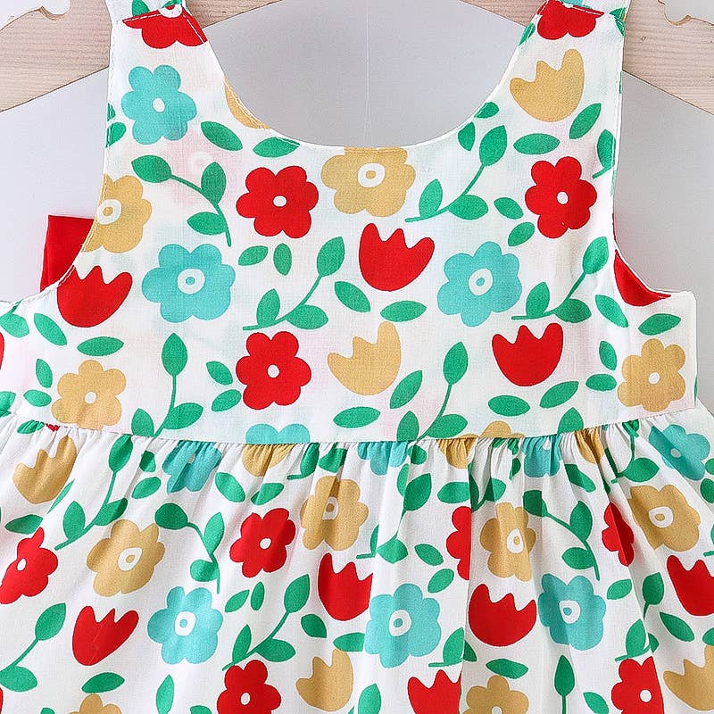 Floral Print Bowknot Sleeveless Baby Dress