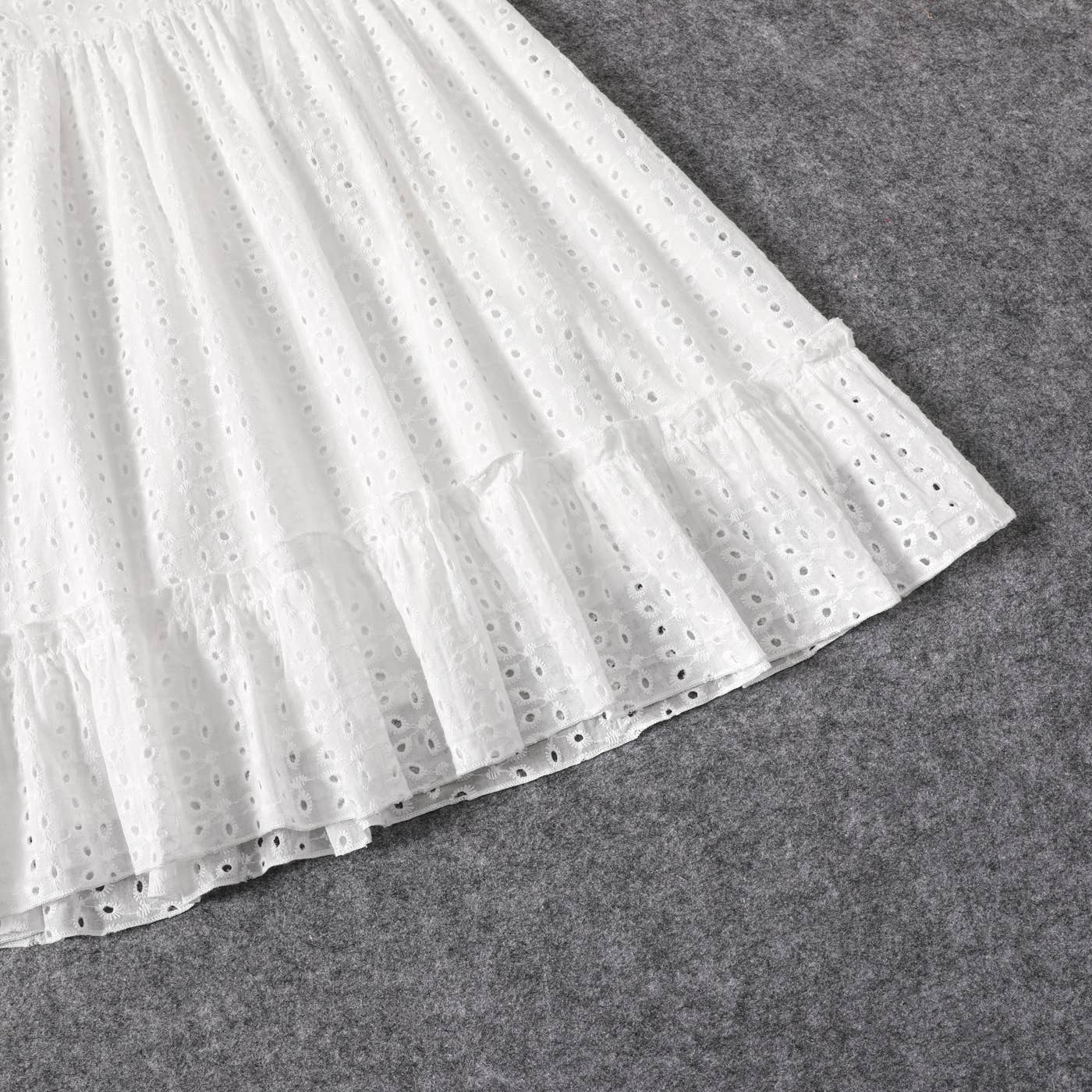100% Cotton White Hollow-Out Embroidered Dress for Mom & Me