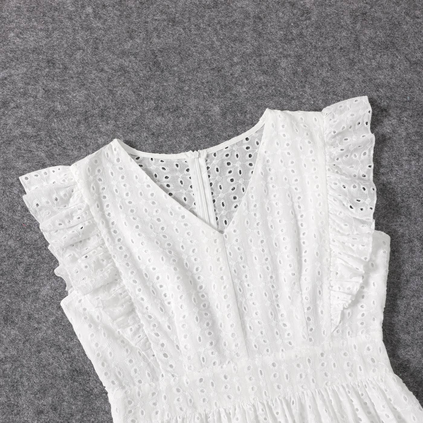 100% Cotton White Hollow-Out Embroidered Dress for Mom & Me