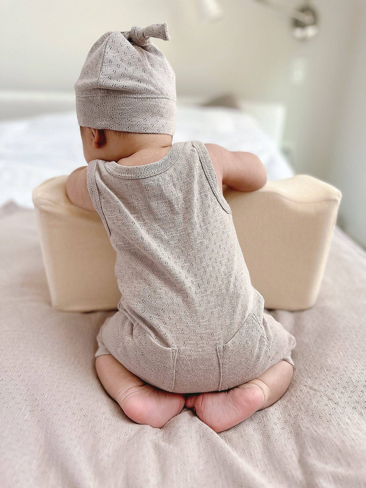 Organic Pointelle S/Sleeve Romper in Cloud
