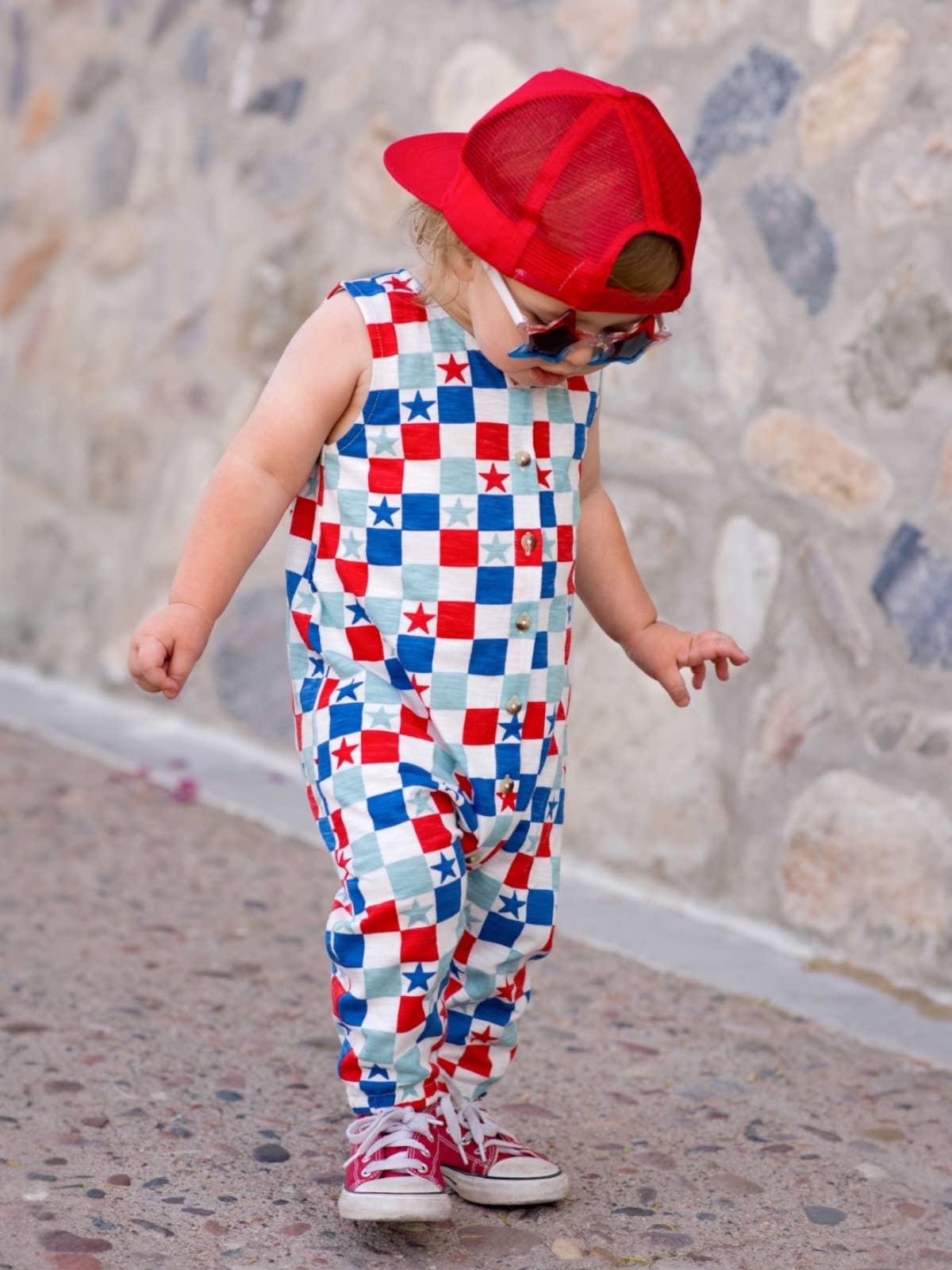 Red, White & Blue Checkerboard / Organic Bay Jumpsuit (Baby)