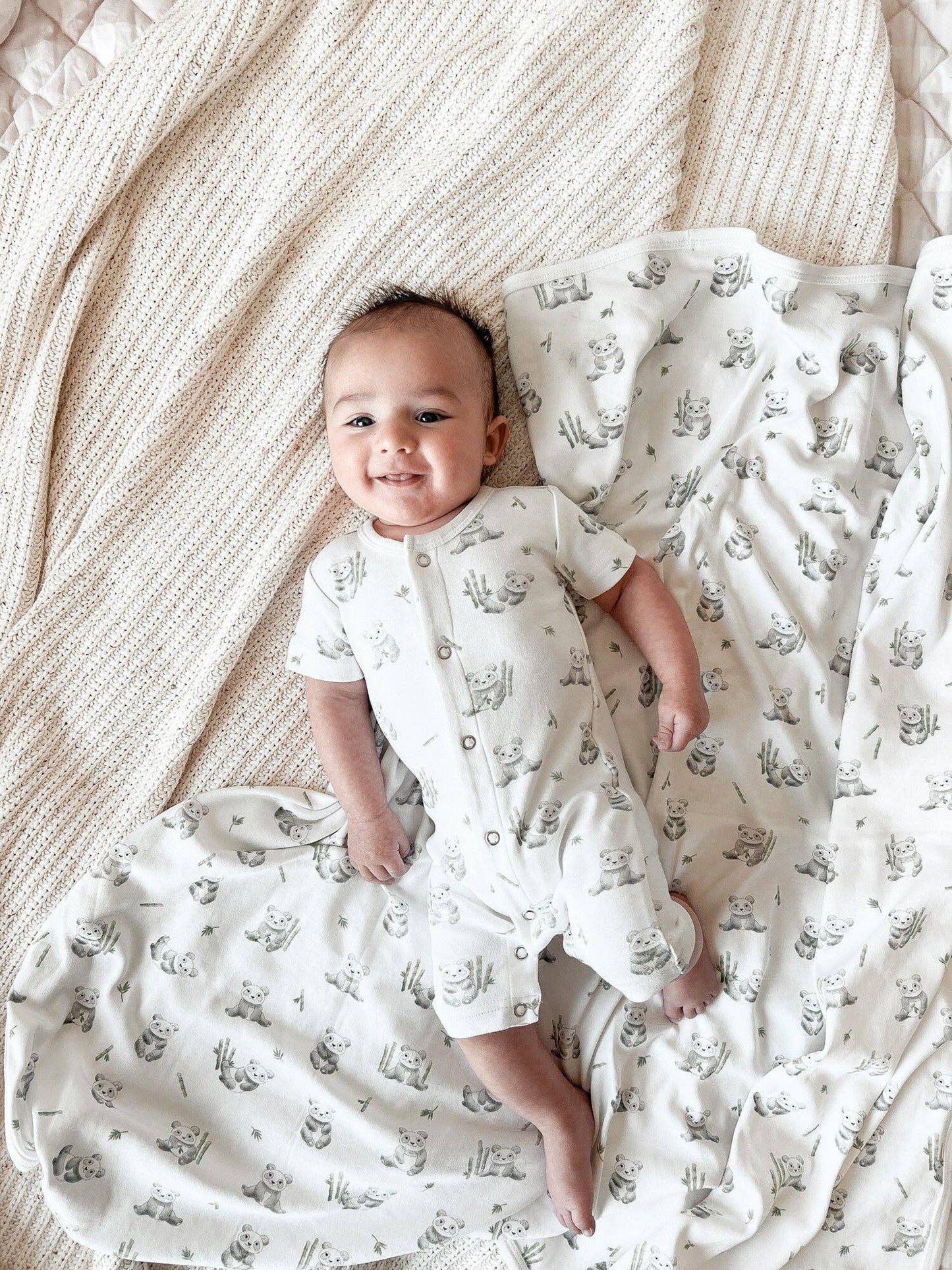 Organic S/Sleeve Romper in Baby Panda