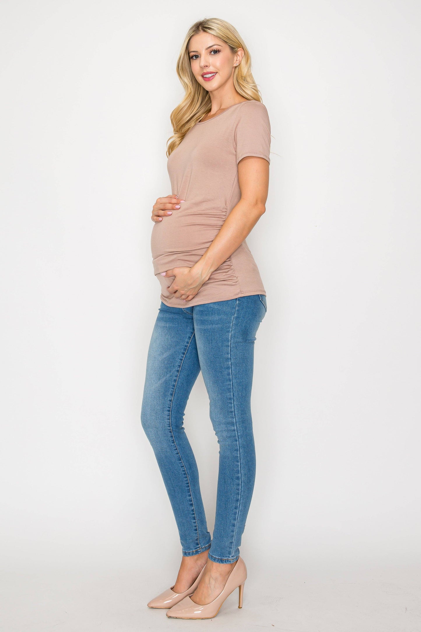 Elisse Casual Short Sleeve Top W/Side Ruched
