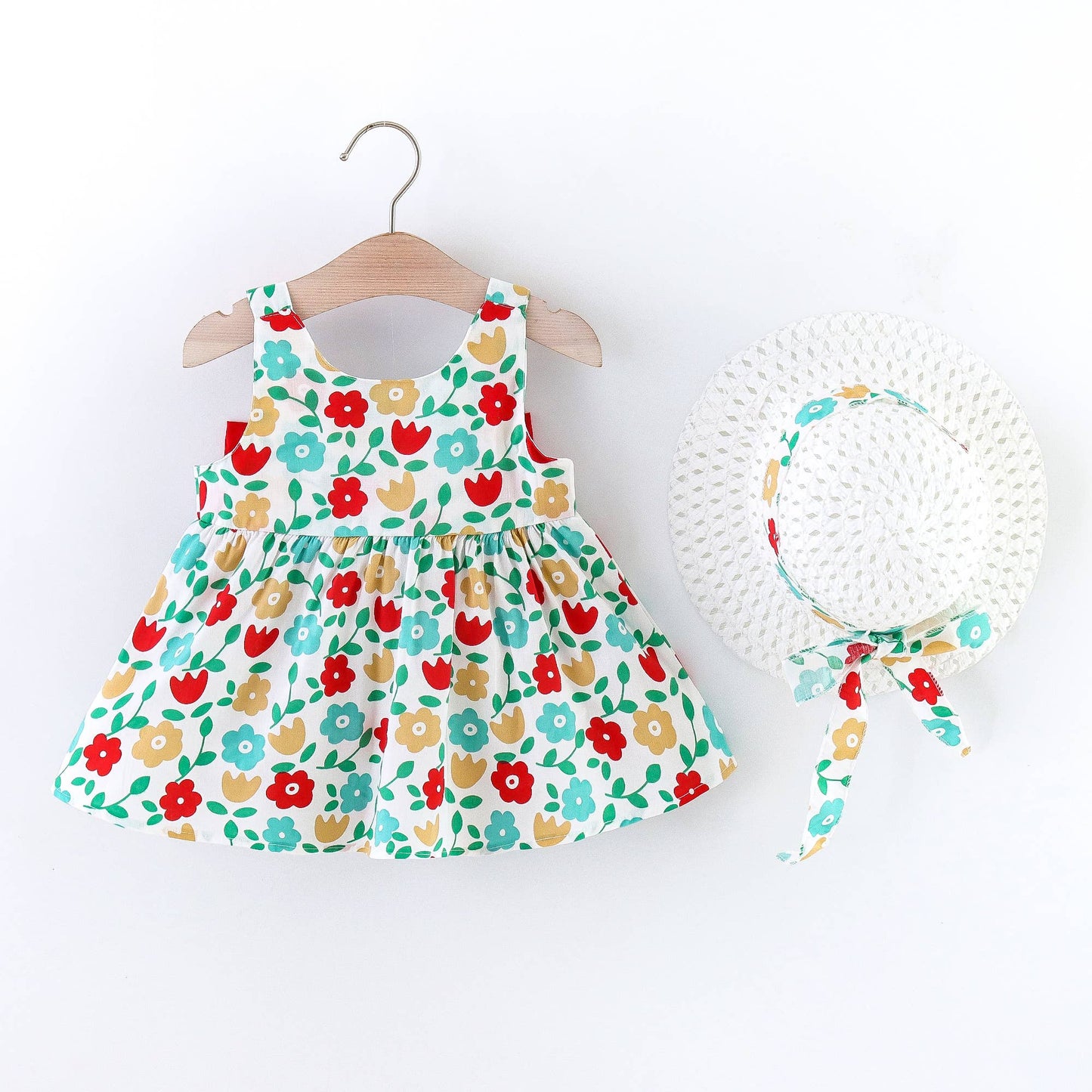 Floral Print Bowknot Sleeveless Baby Dress