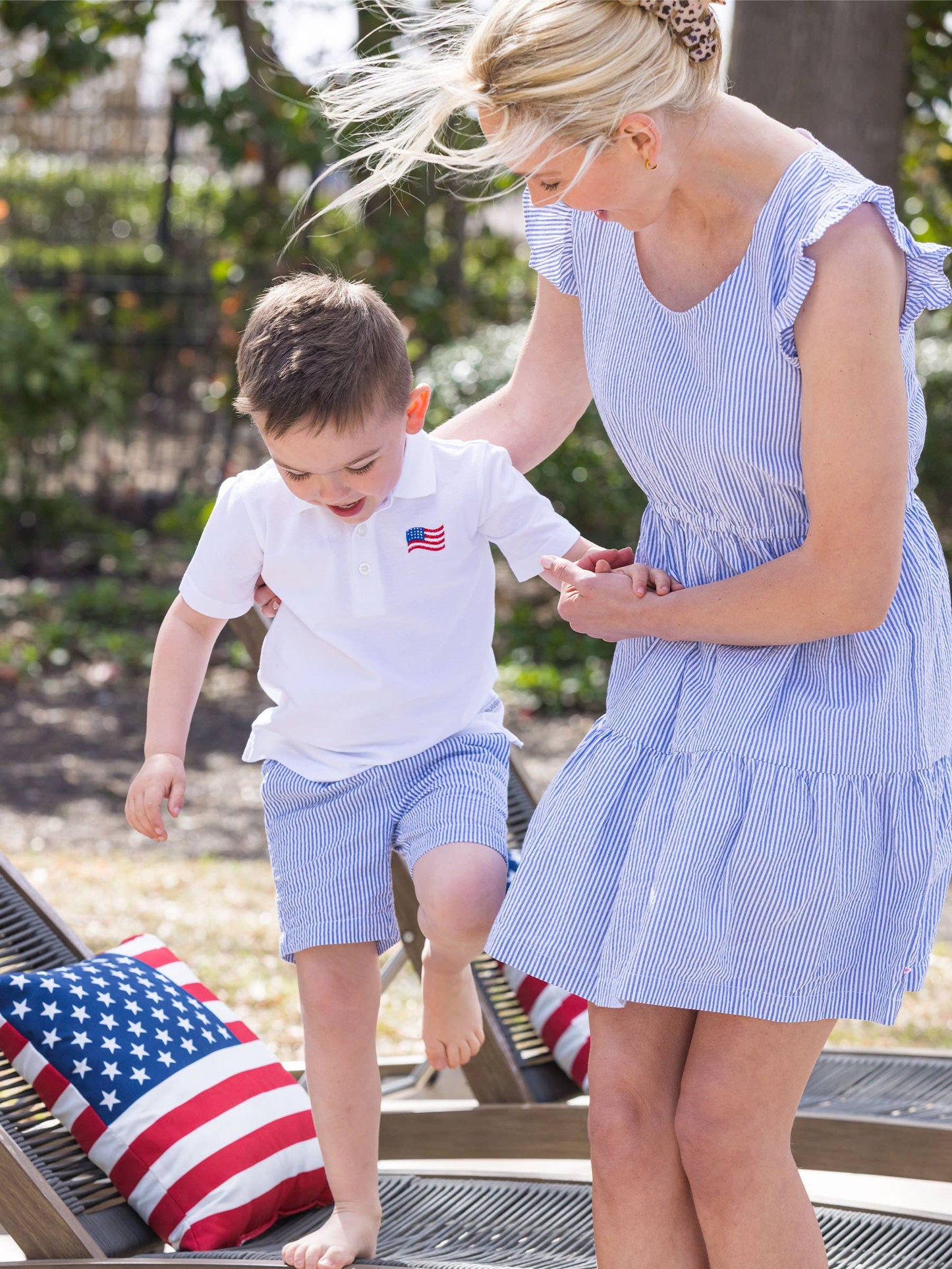 Boys Classic Blue Seersucker Pull-on Shorts
