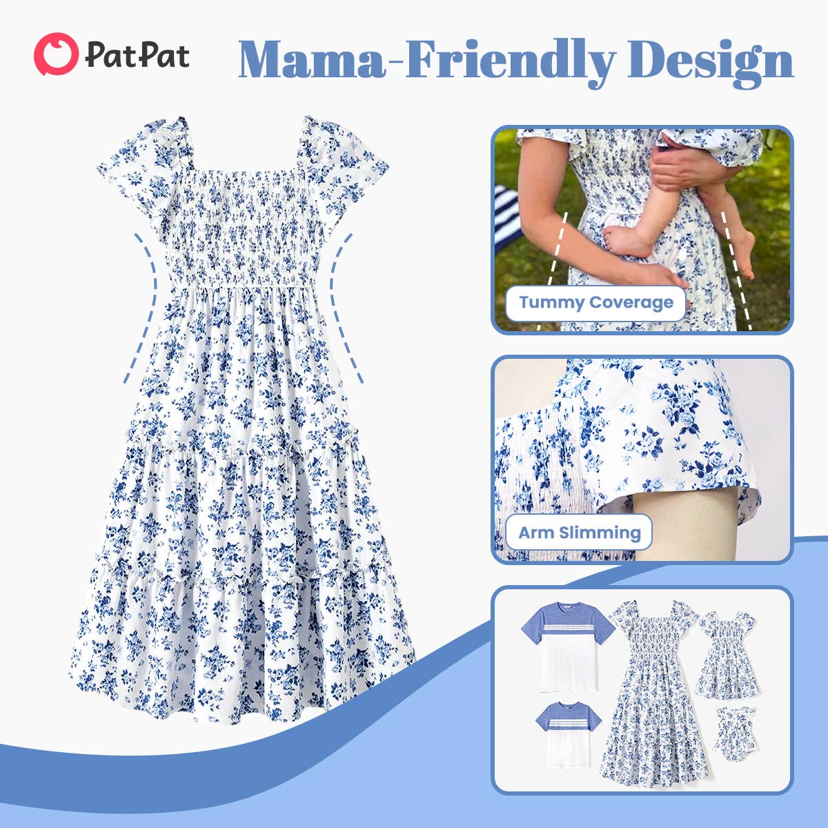 Family Matching Floral Smocking Casual Dresses or T-shirts