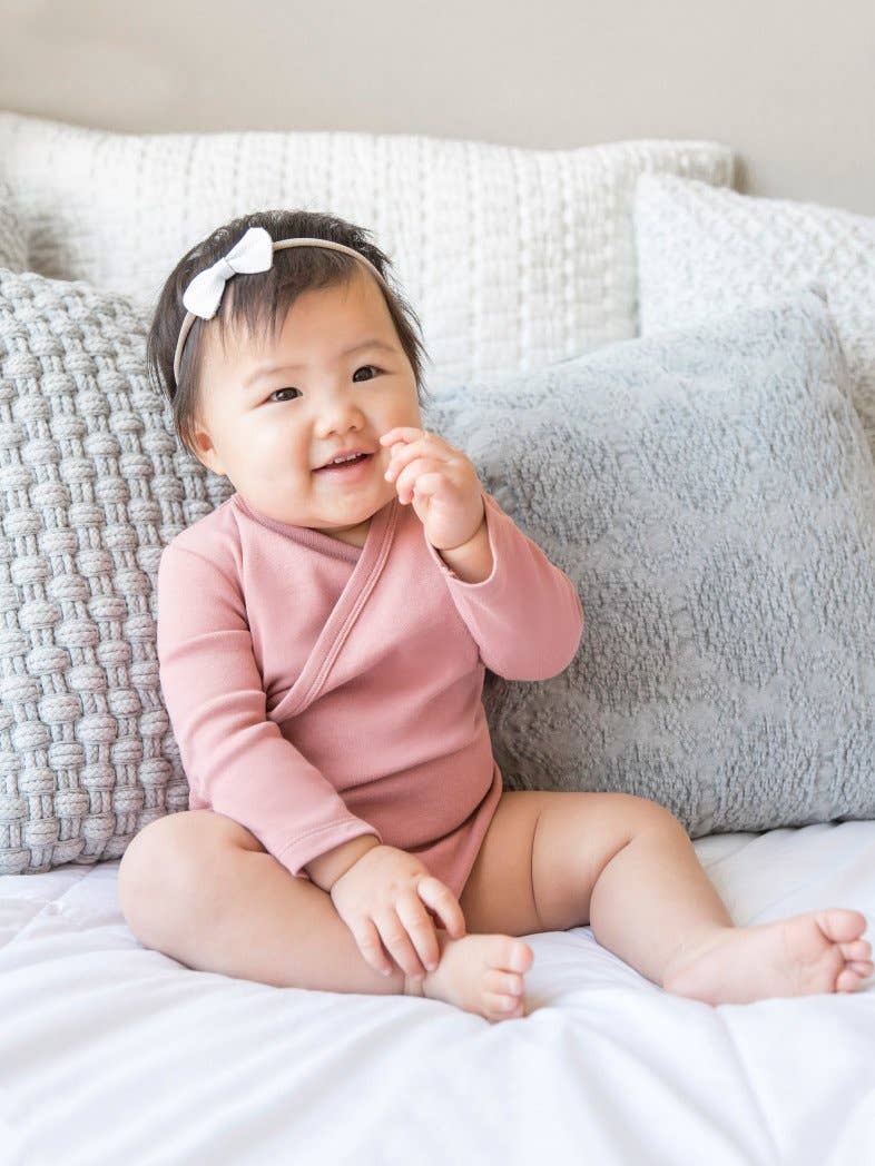 Organic Baby Long Sleeve Classic Kimono Bodysuit - Rose
