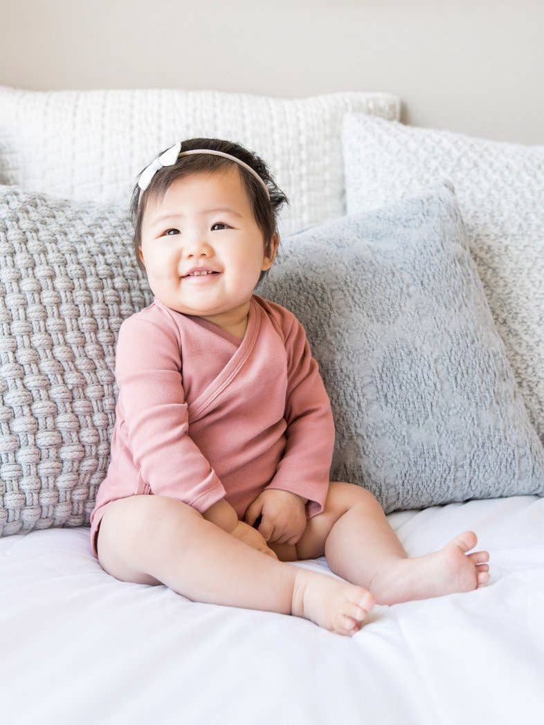 Organic Baby Long Sleeve Classic Kimono Bodysuit - Rose