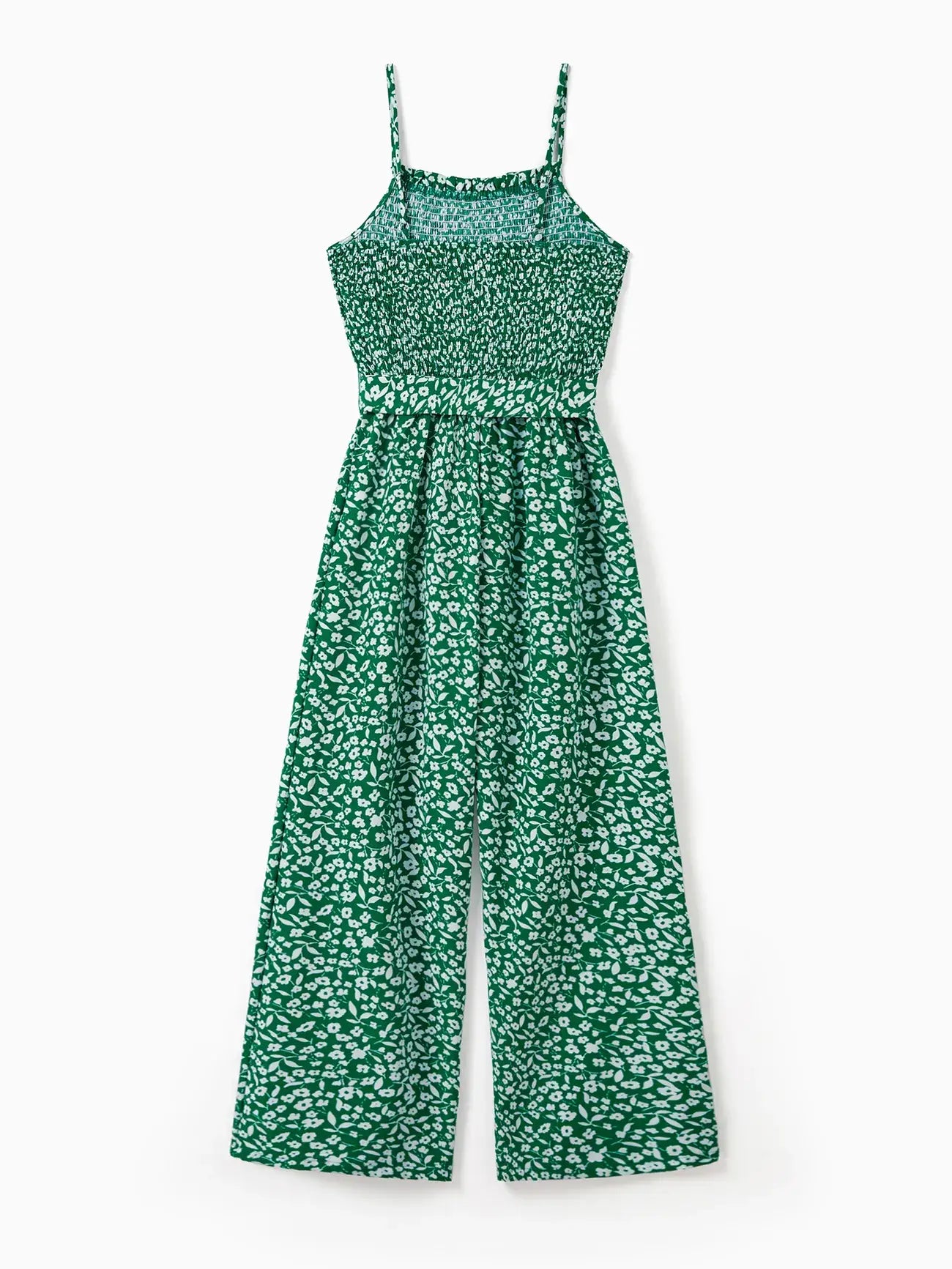 Mommy and Me Matching Floral Green Smocked Strap Jumpsuits