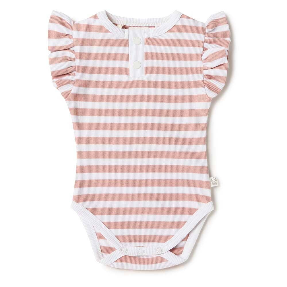 Rose Milk Stripe Short Sleeve Organic Bodysuit