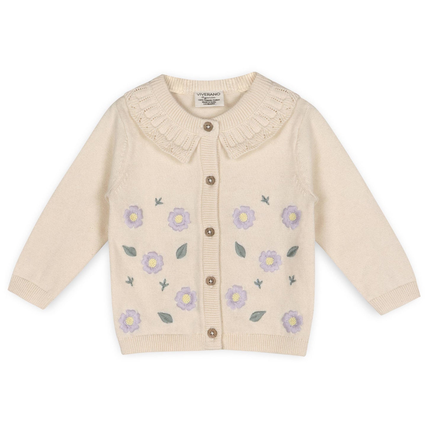 Sweet Floral & Pointelle Knit Baby Cardigan (Organic Cotton)