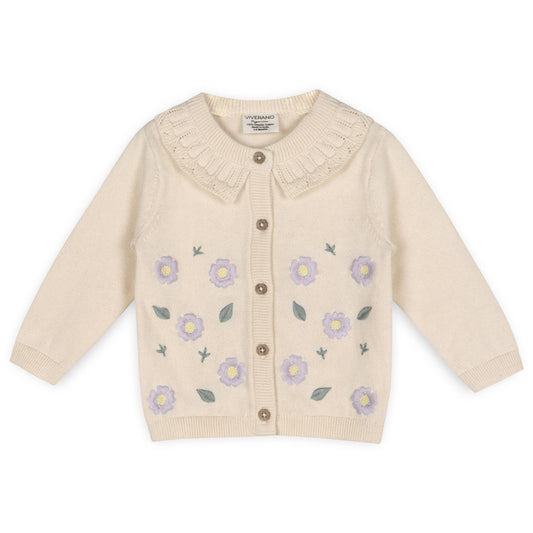 Sweet Floral & Pointelle Knit Baby Cardigan (Organic Cotton)