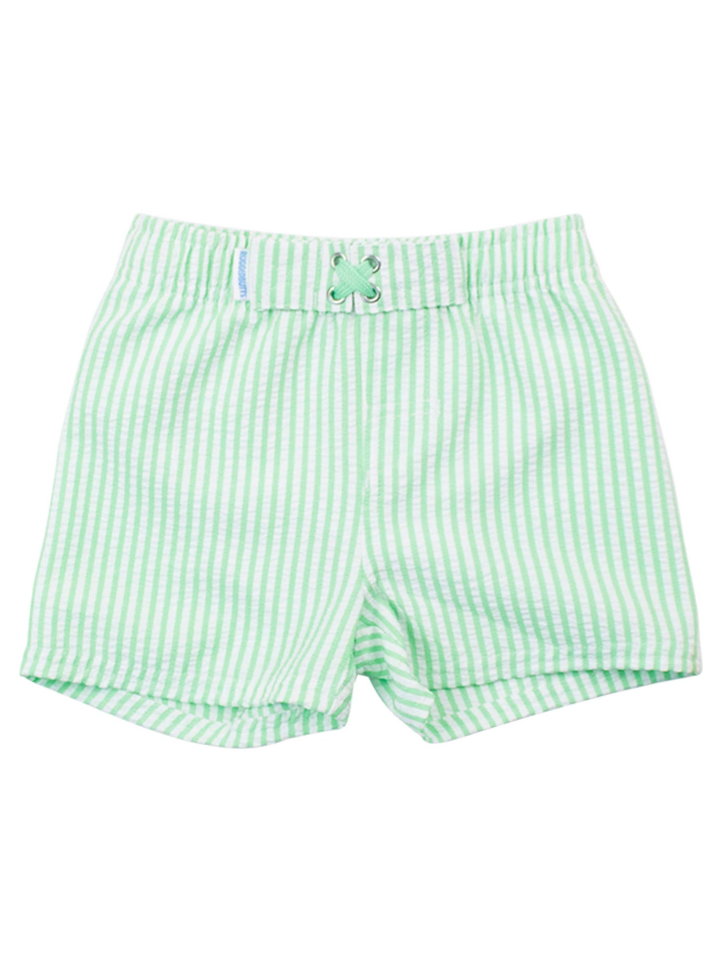 Boys Spring Green Seersucker Swim Trunks