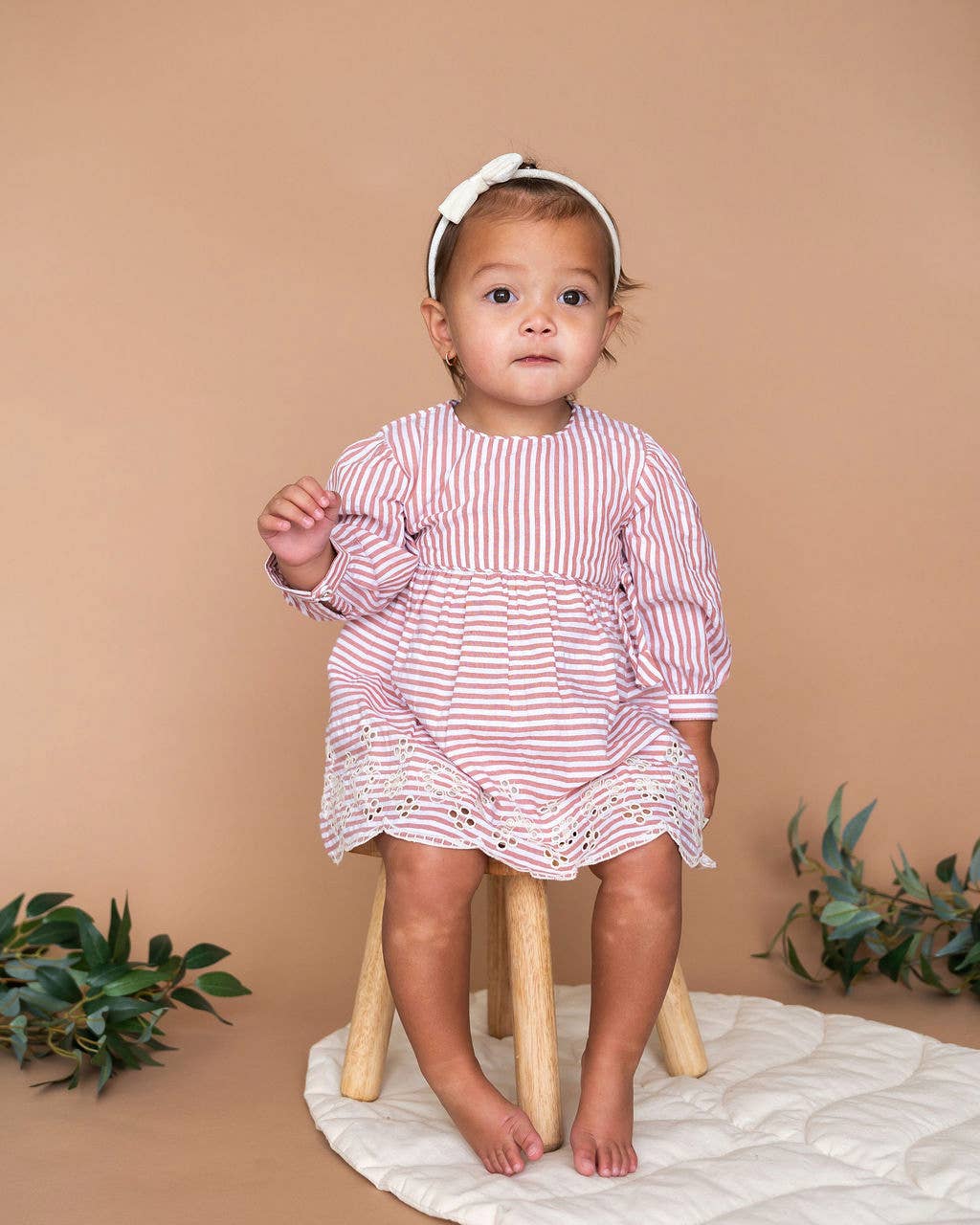 Vivienne Striped Embroidered Baby Dress & Bloomer (Organic)